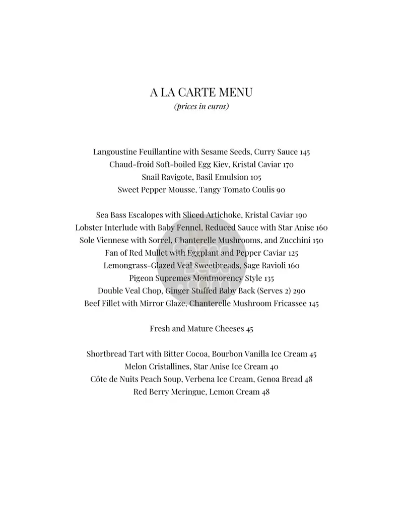L’Ambroisie – Paris – Menu