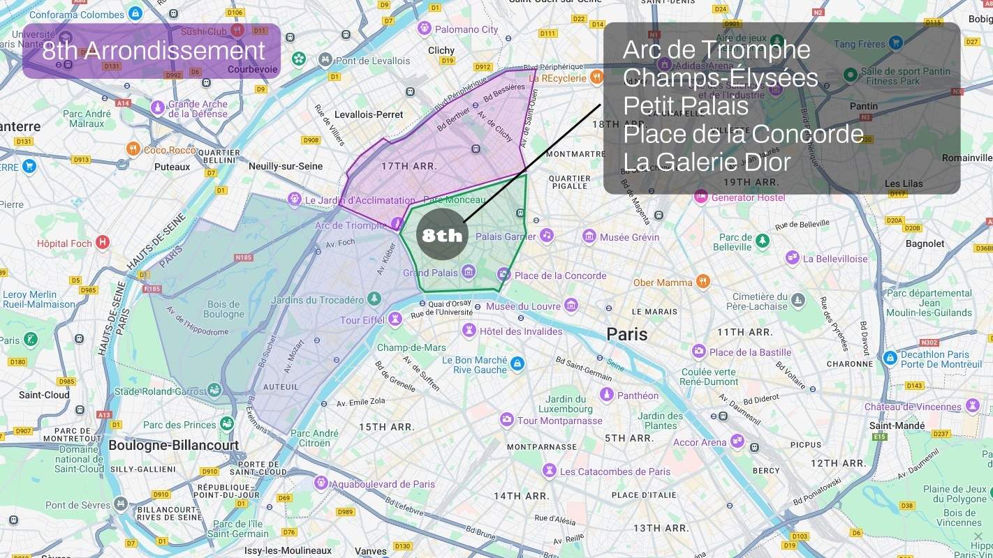21 Paris Map Sector Northwest 8th Arr