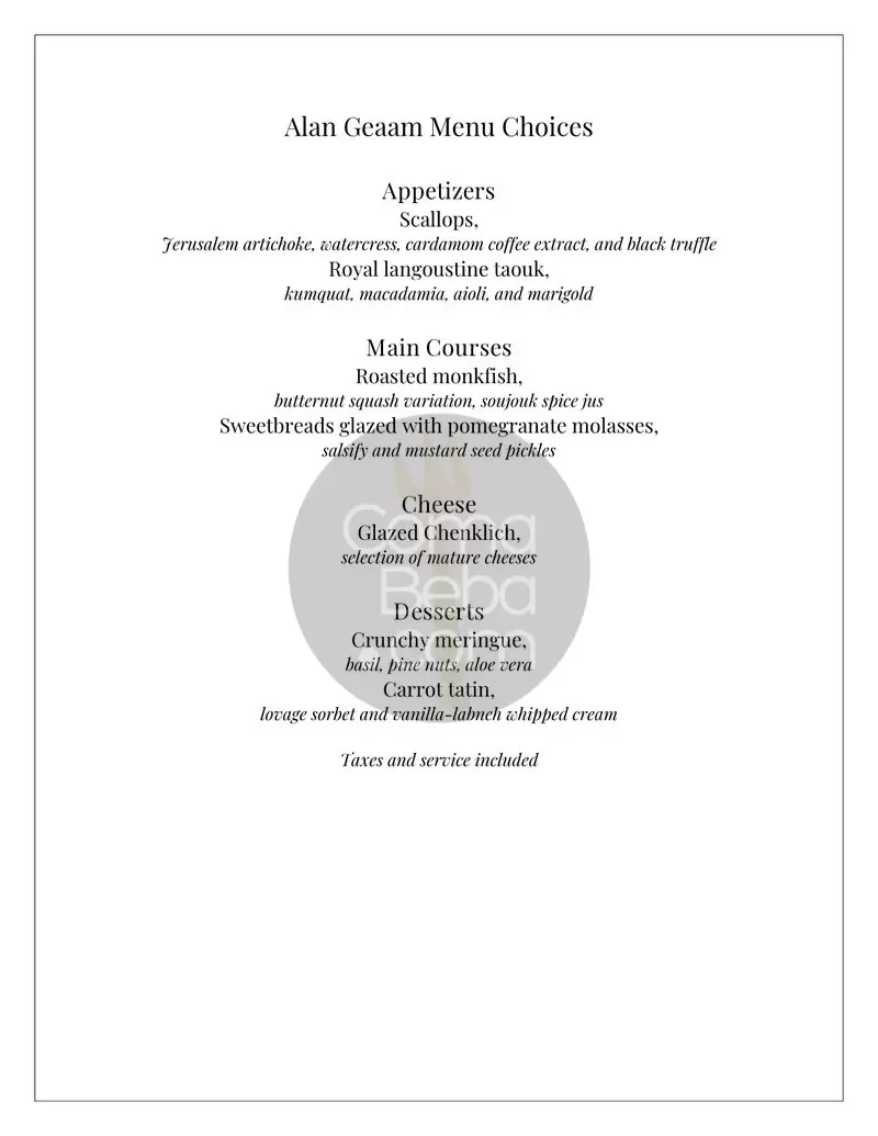 Restaurant Alan Geaam – Paris – Menu p1