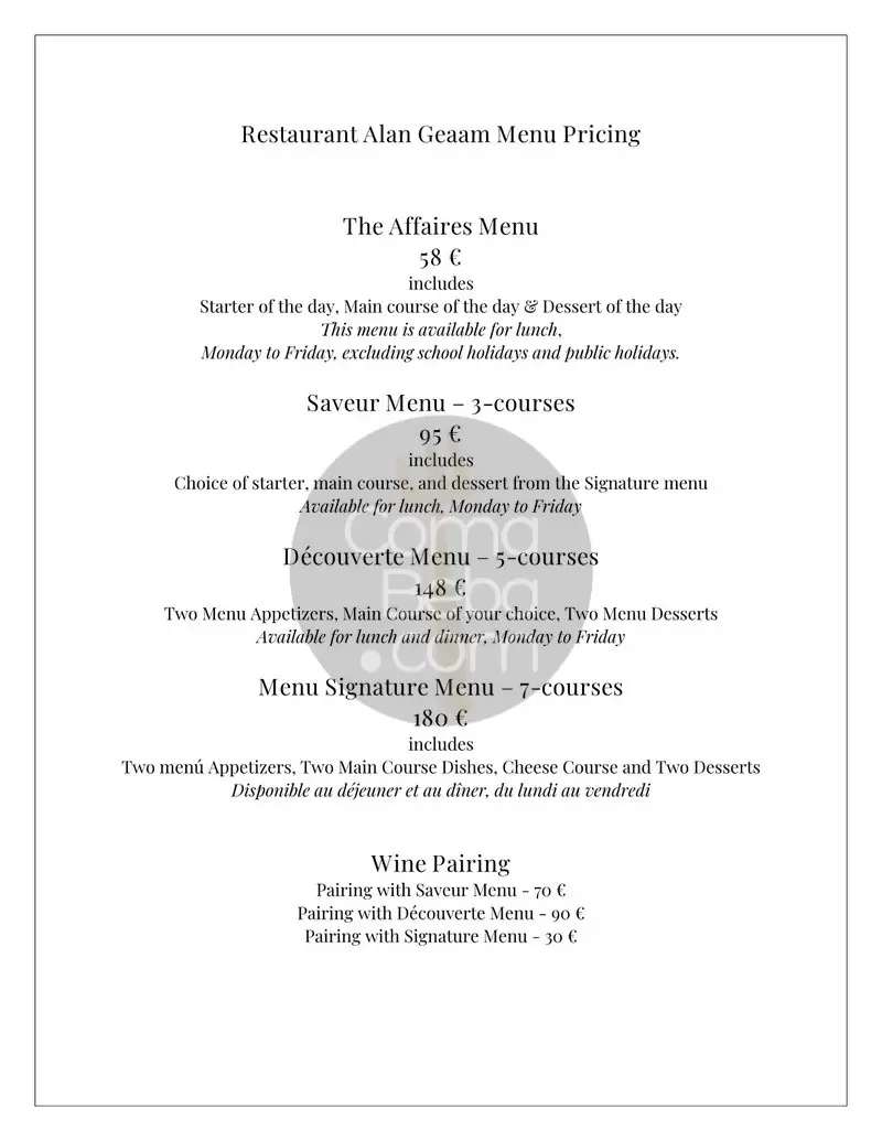 Restaurant Alan Geaam – Paris – Menu p2