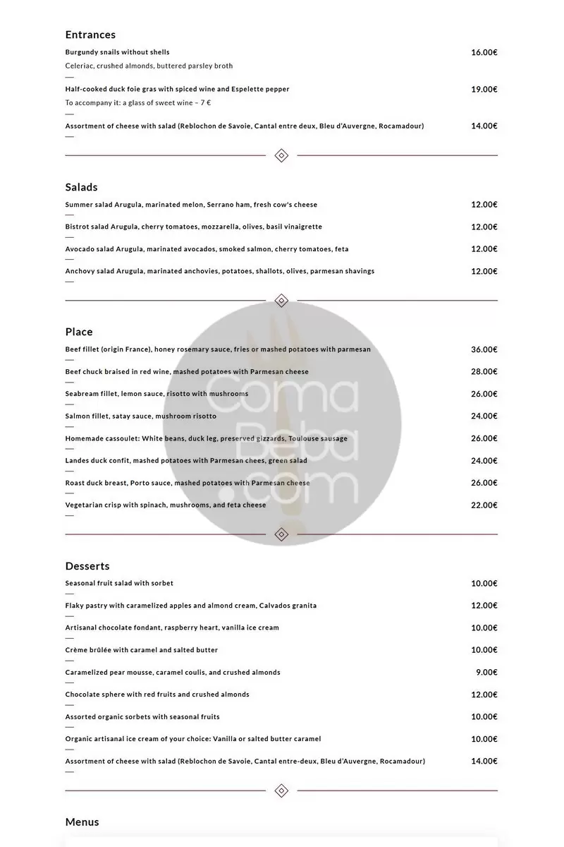 Bistrot de l’Oulette – Paris – Menu p1