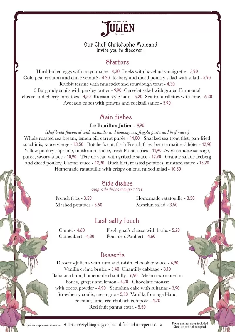Bouillon Julien – Paris – Menu p1