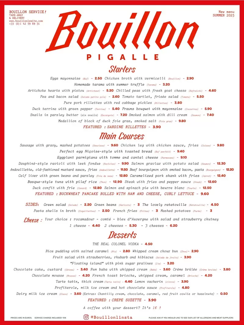 Bouillon Pigalle – Paris – Menu p1