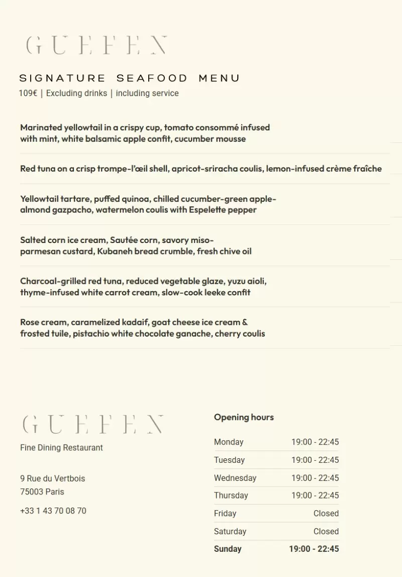 Guefen – Paris – Menu