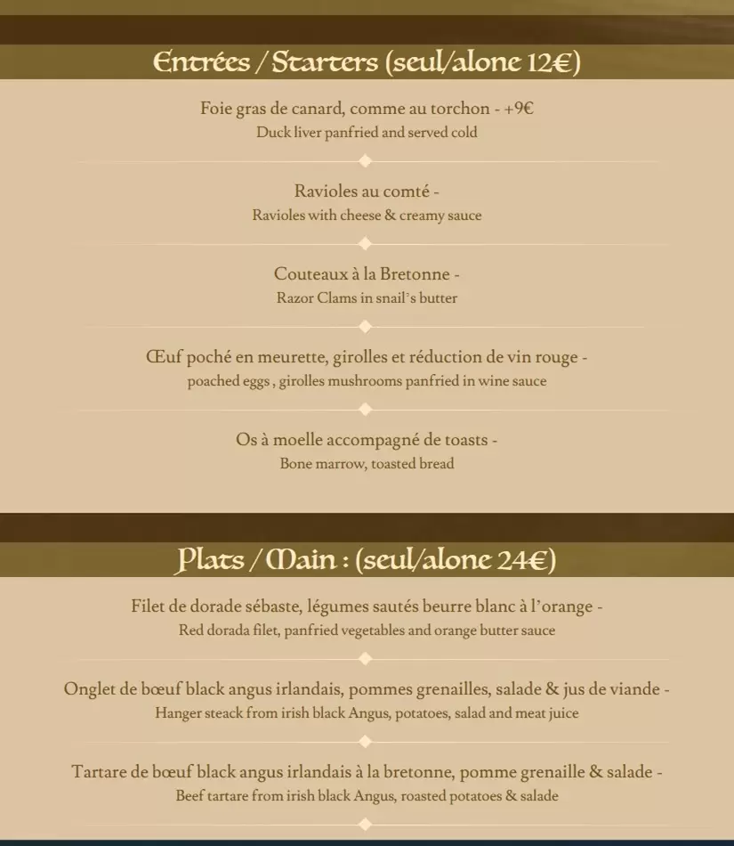 La Pie Noir – Paris – Menu p2