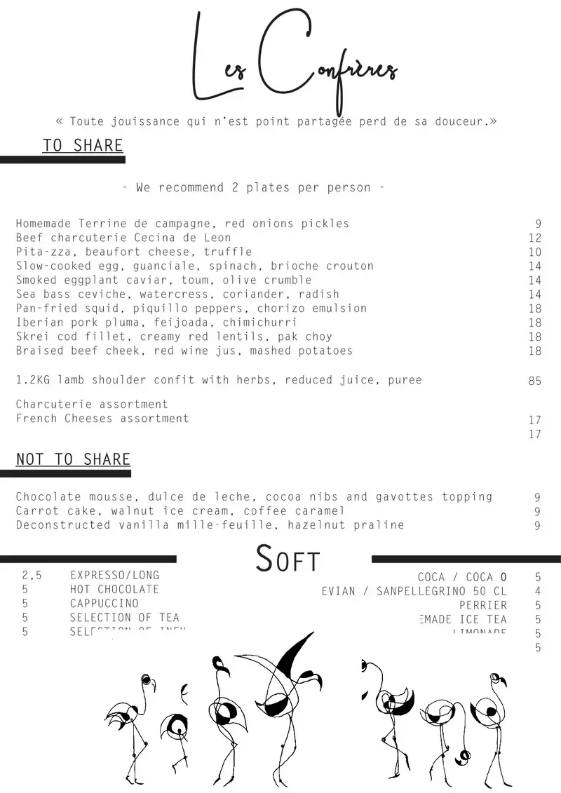 Les Confreres Paris Menu p1