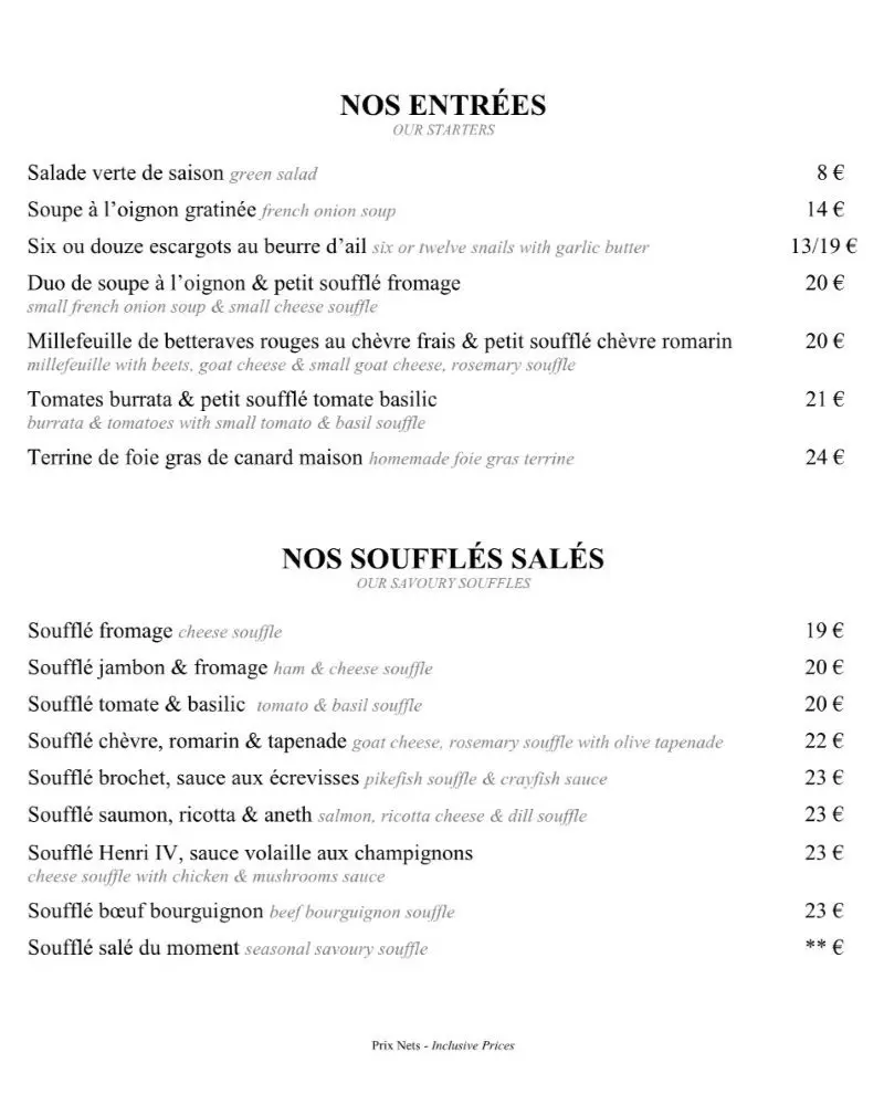 Le Soufflé – Paris – Menu p1