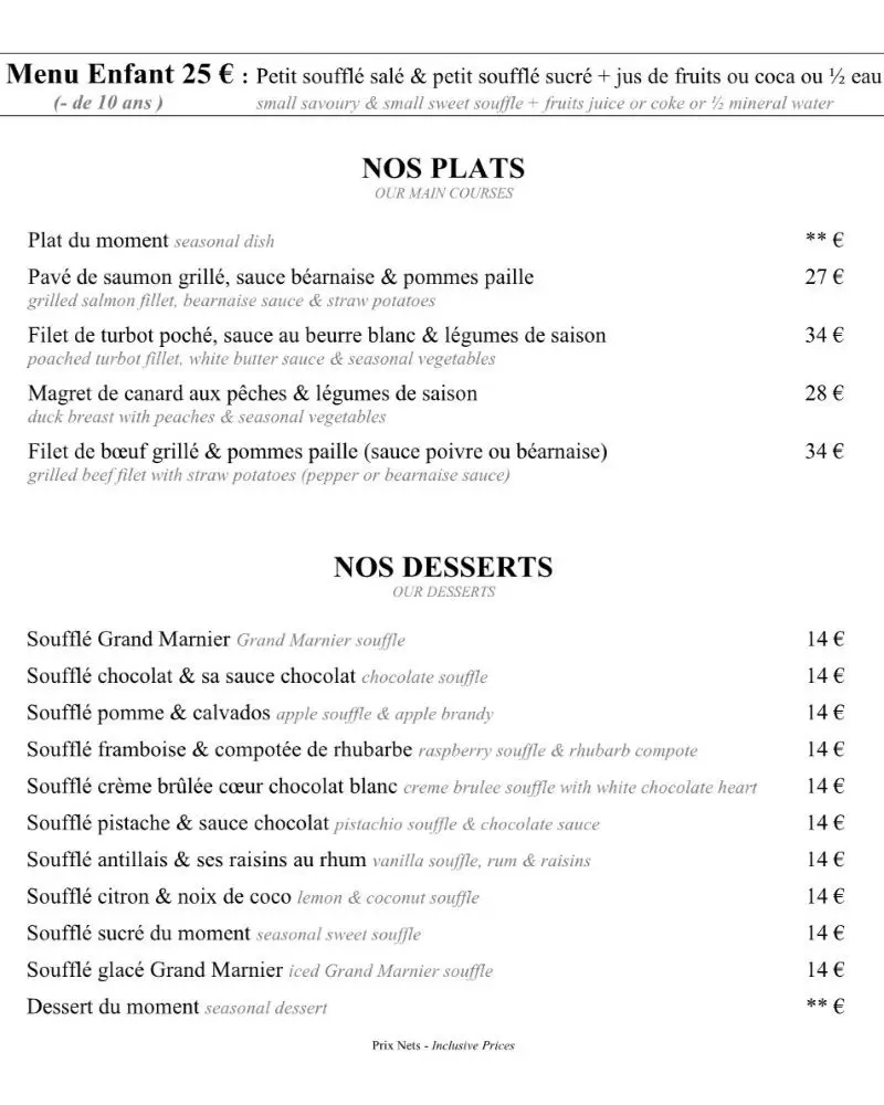 Le Soufflé – Paris – Menu p2