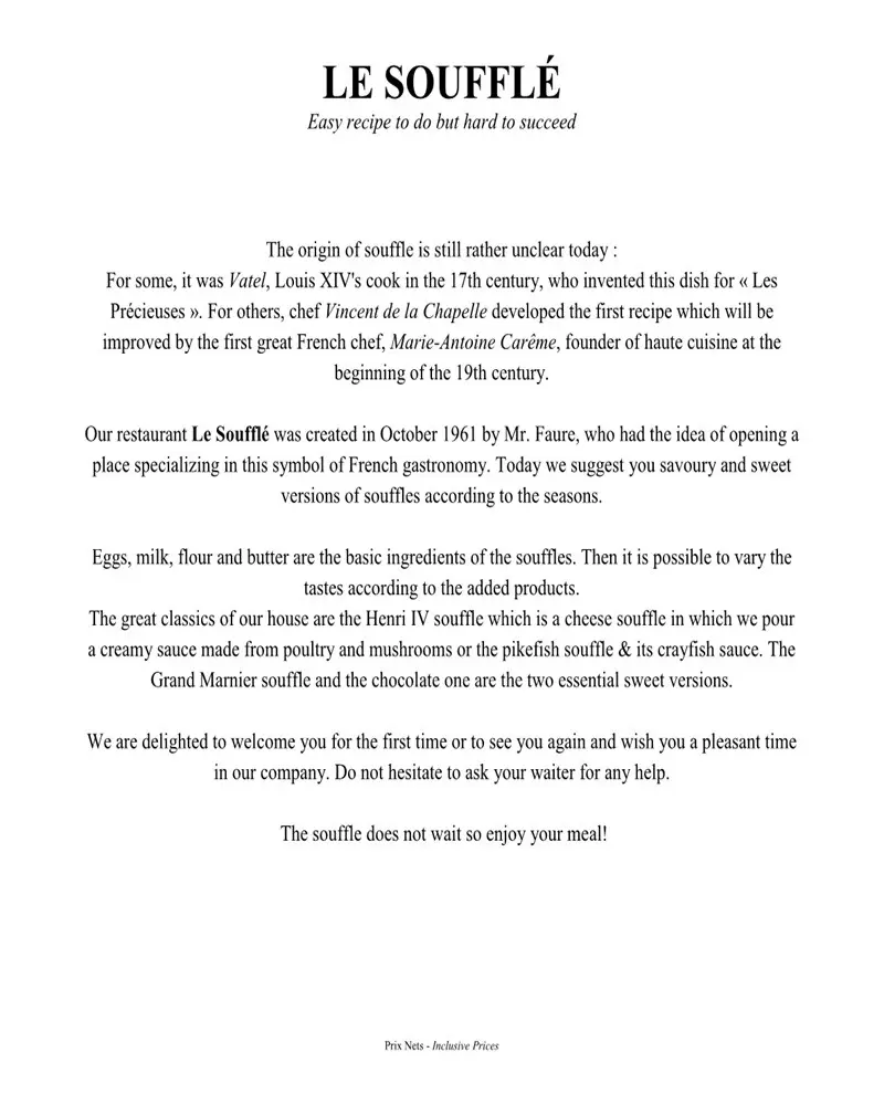 Le Soufflé – Paris – Menu p5
