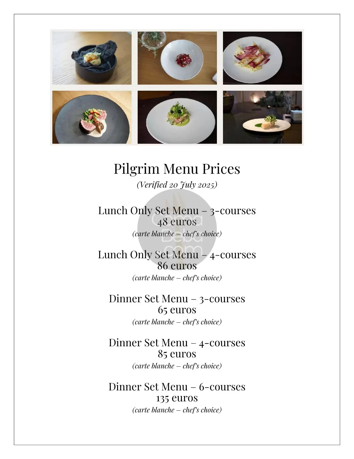 Restaurant Pilgrim – Paris – Menu