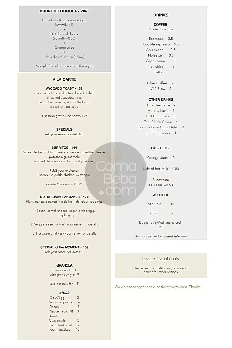 Zia – Paris – Menu